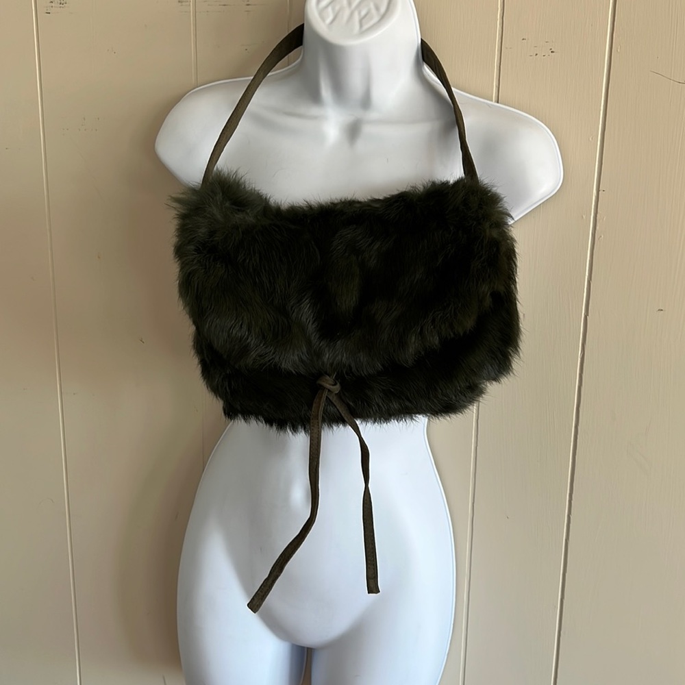 Vintage Leah Aiken Olive Green Fur Purse